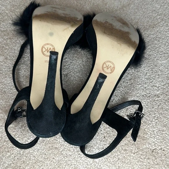 Michael Kors Black Faye Fur Suede Sandal Heels - Picture 6 of 8